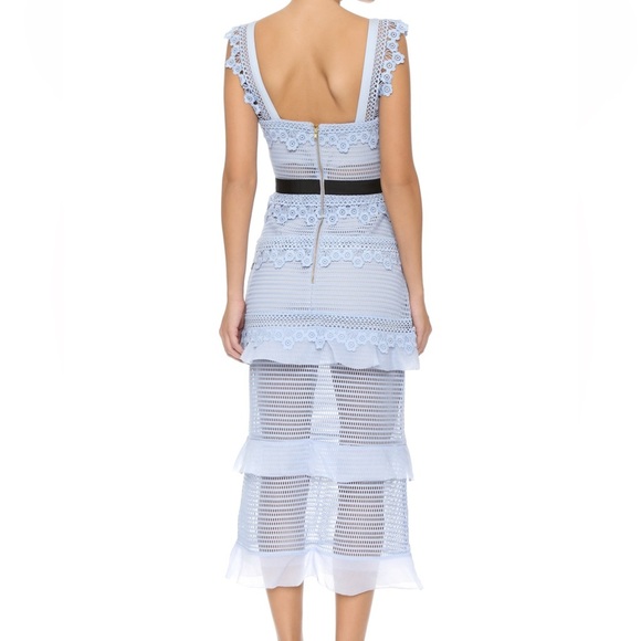 SELF PORTRAIT petunia crochet midi dress size XS light blue - Picture 5 of 11